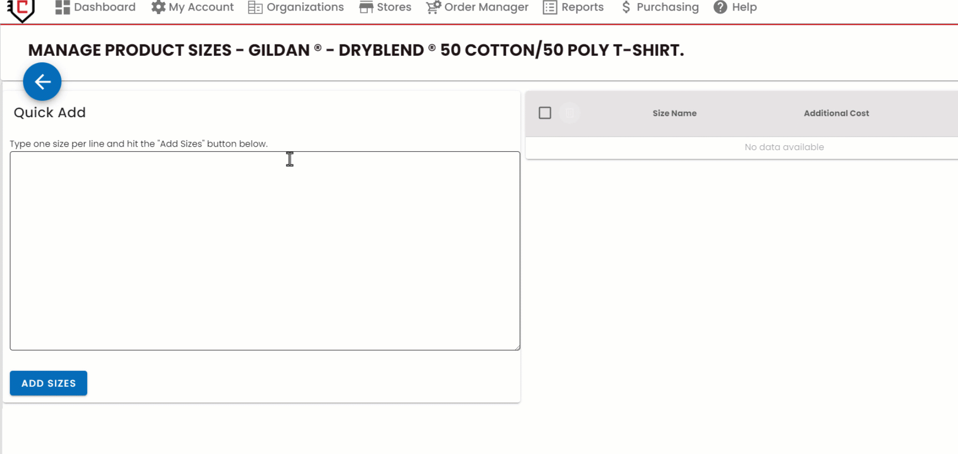 Adding Sizing in a Custom Product