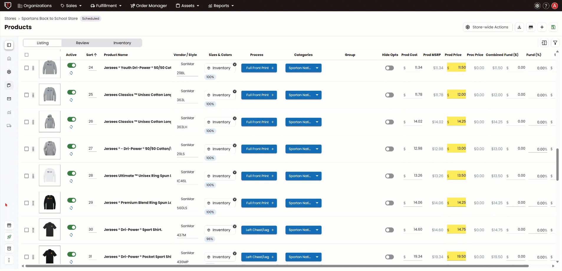 Changing Sizing Upcharges on Individual Products