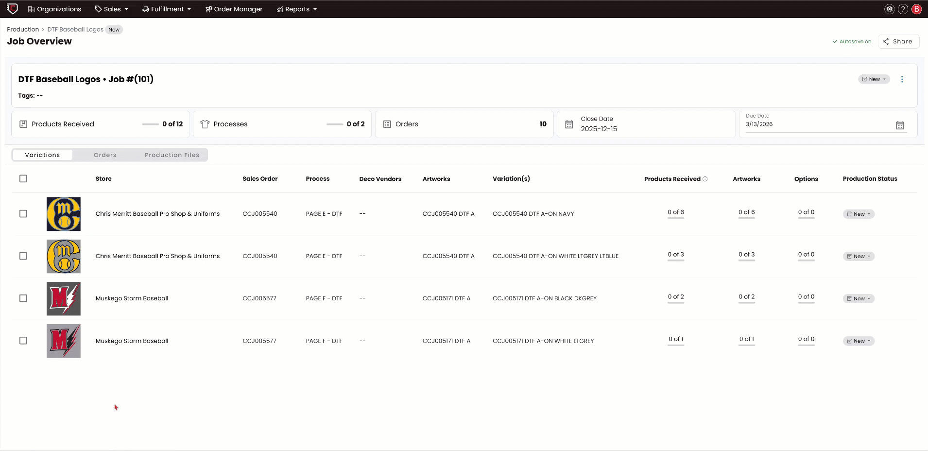 Jobs - Production Files View