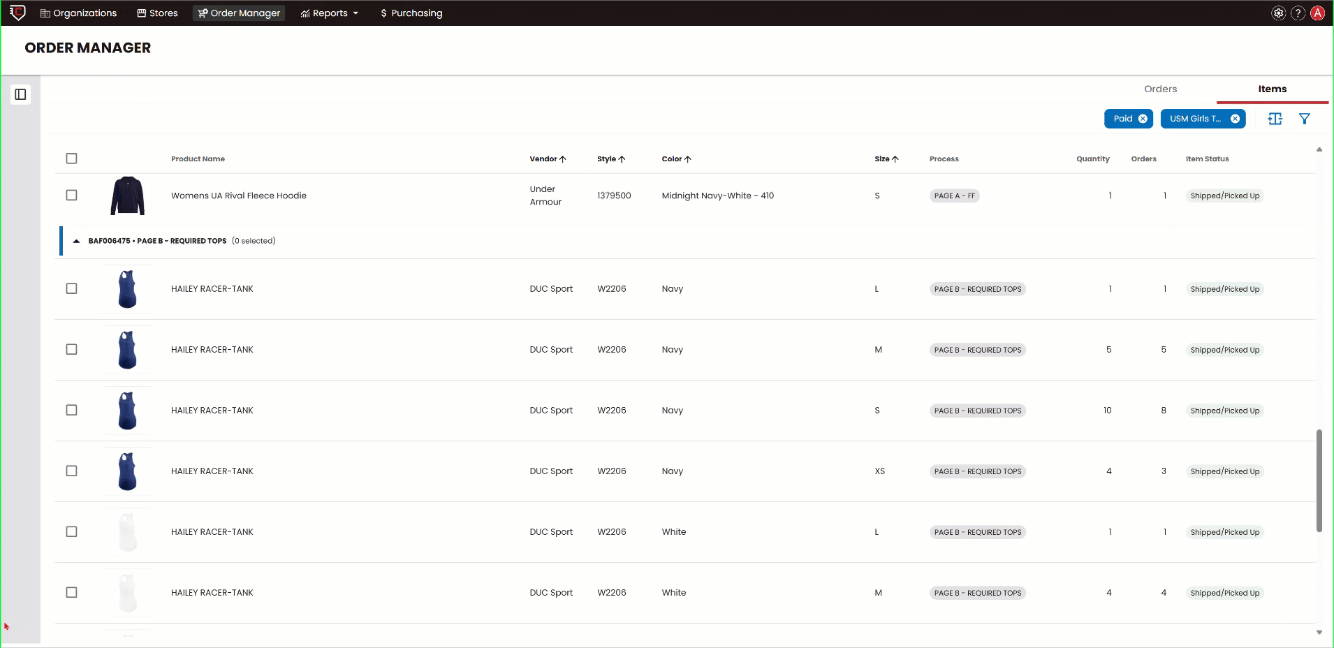 Option 2 updating a selction of a specific product