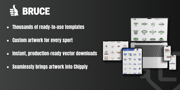 Thousands of ready-to-use templates Custom artwork for every sport Instant, production-ready vector downloads Seamlessly brings artwork into Chipply