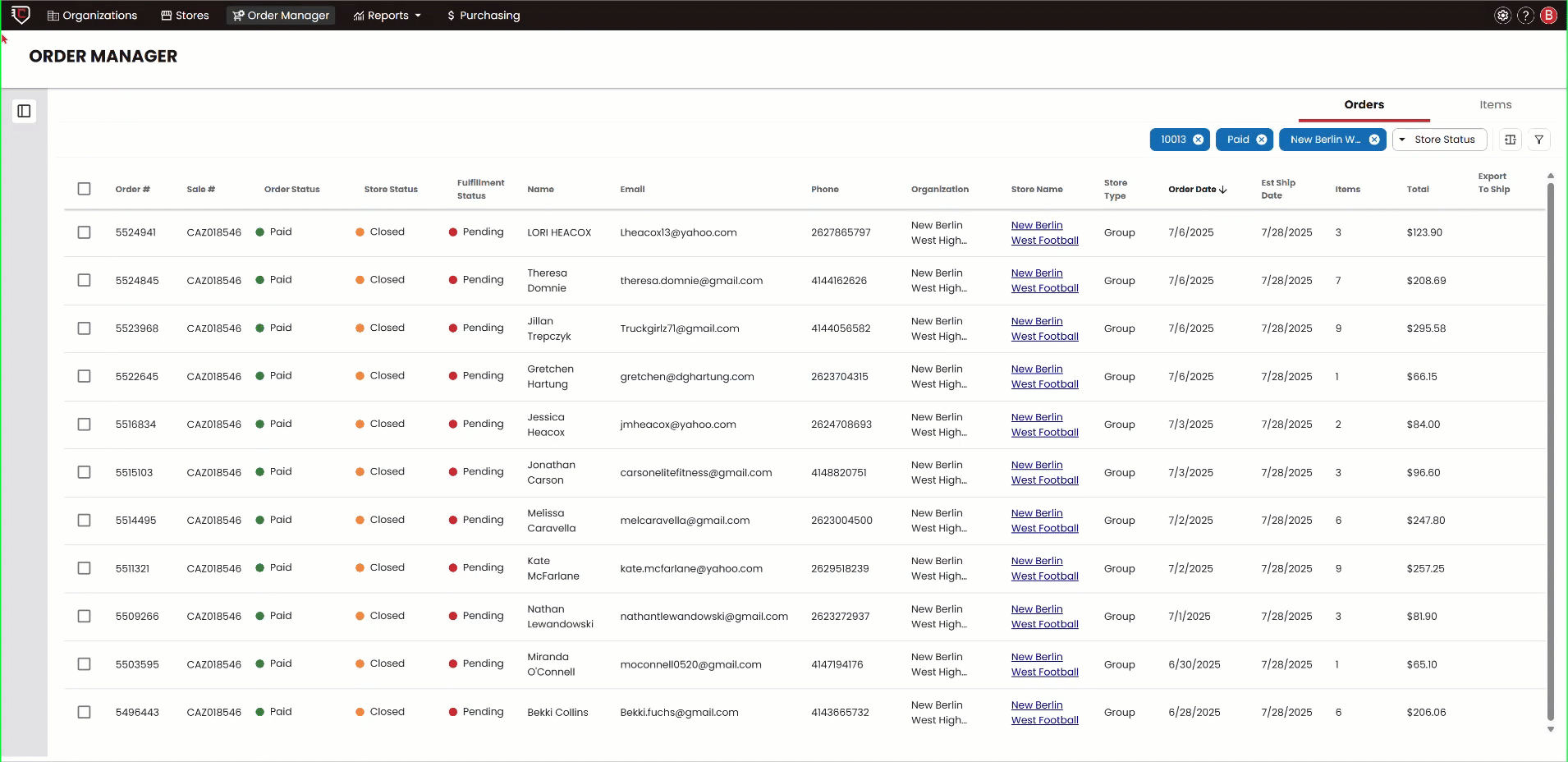 access order manager items