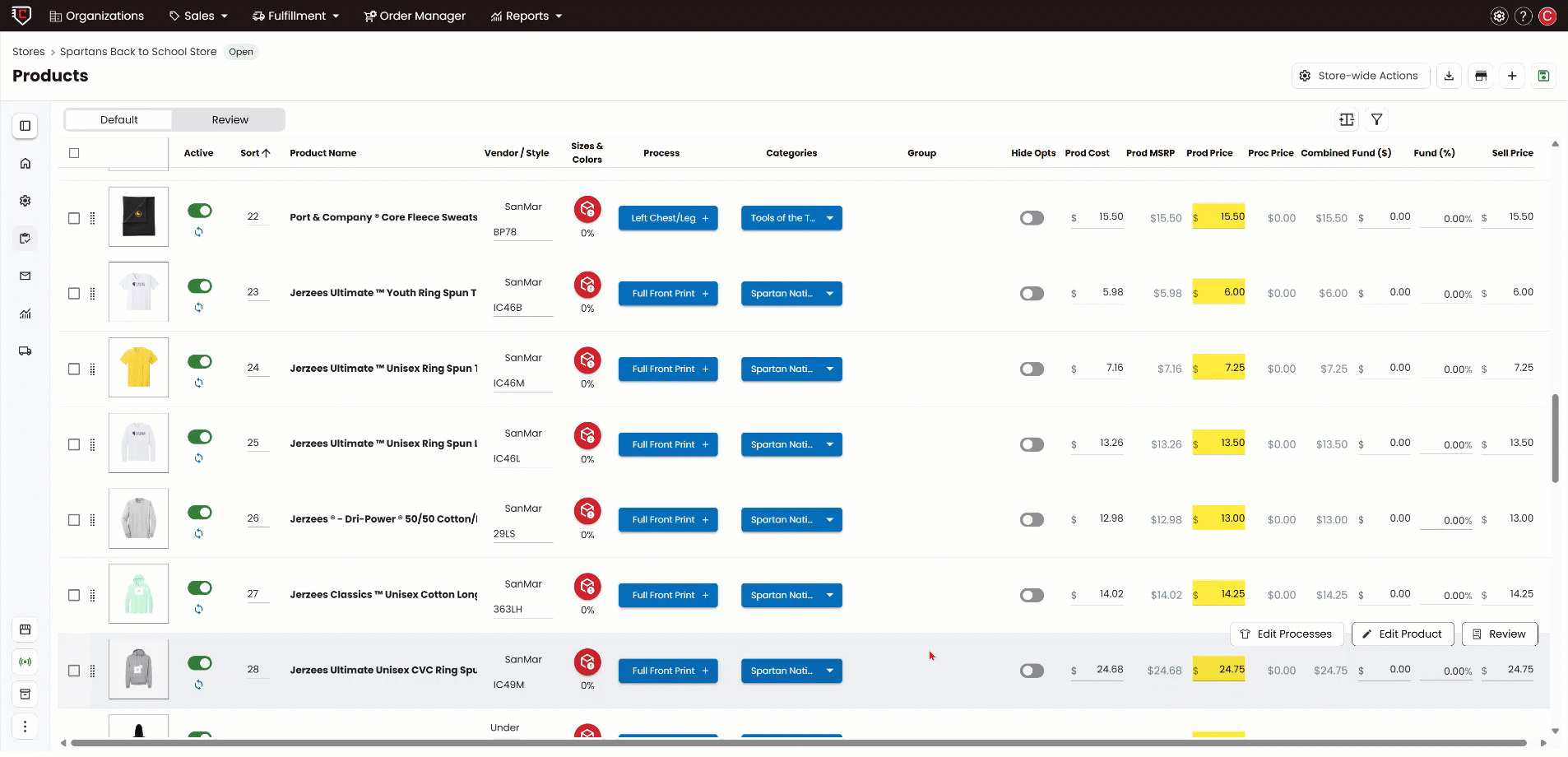 bulk select colors and sizes store wide actions