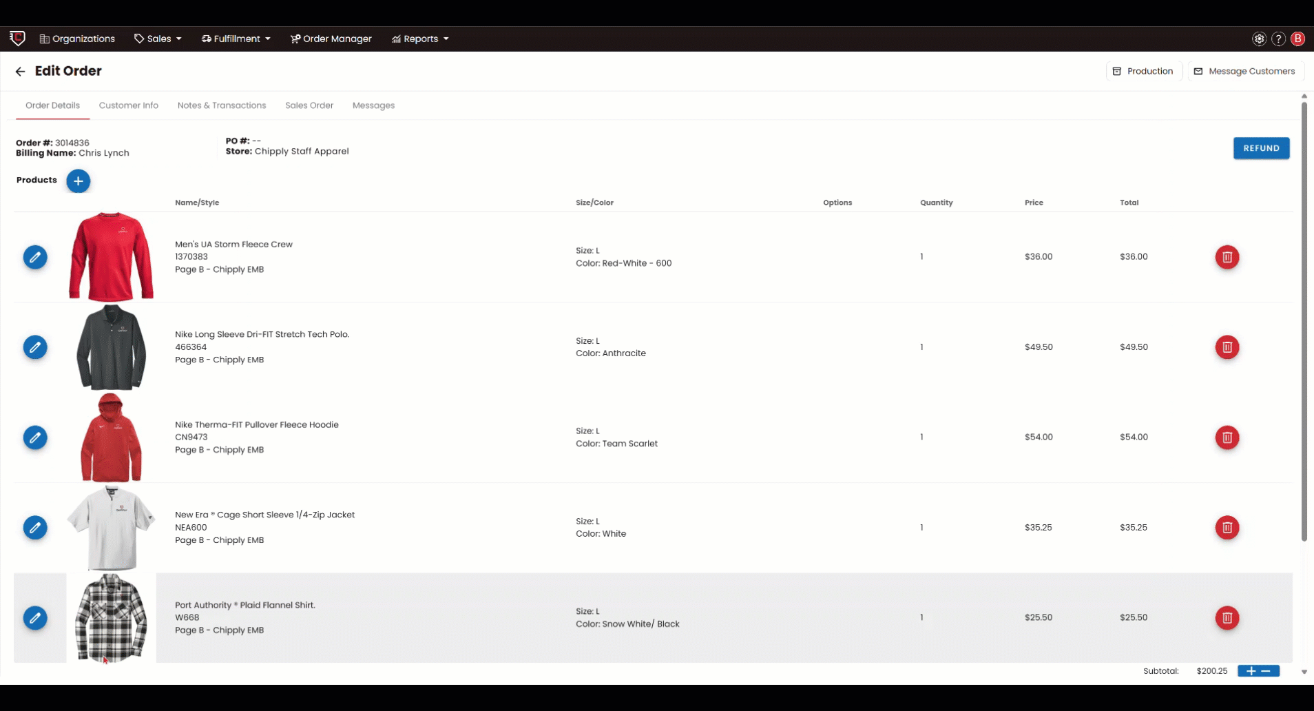 message customers - order manager