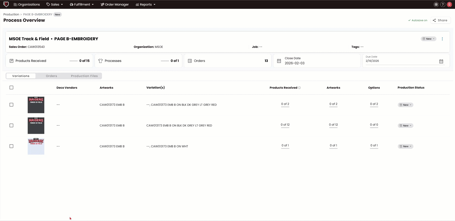 production files - process view