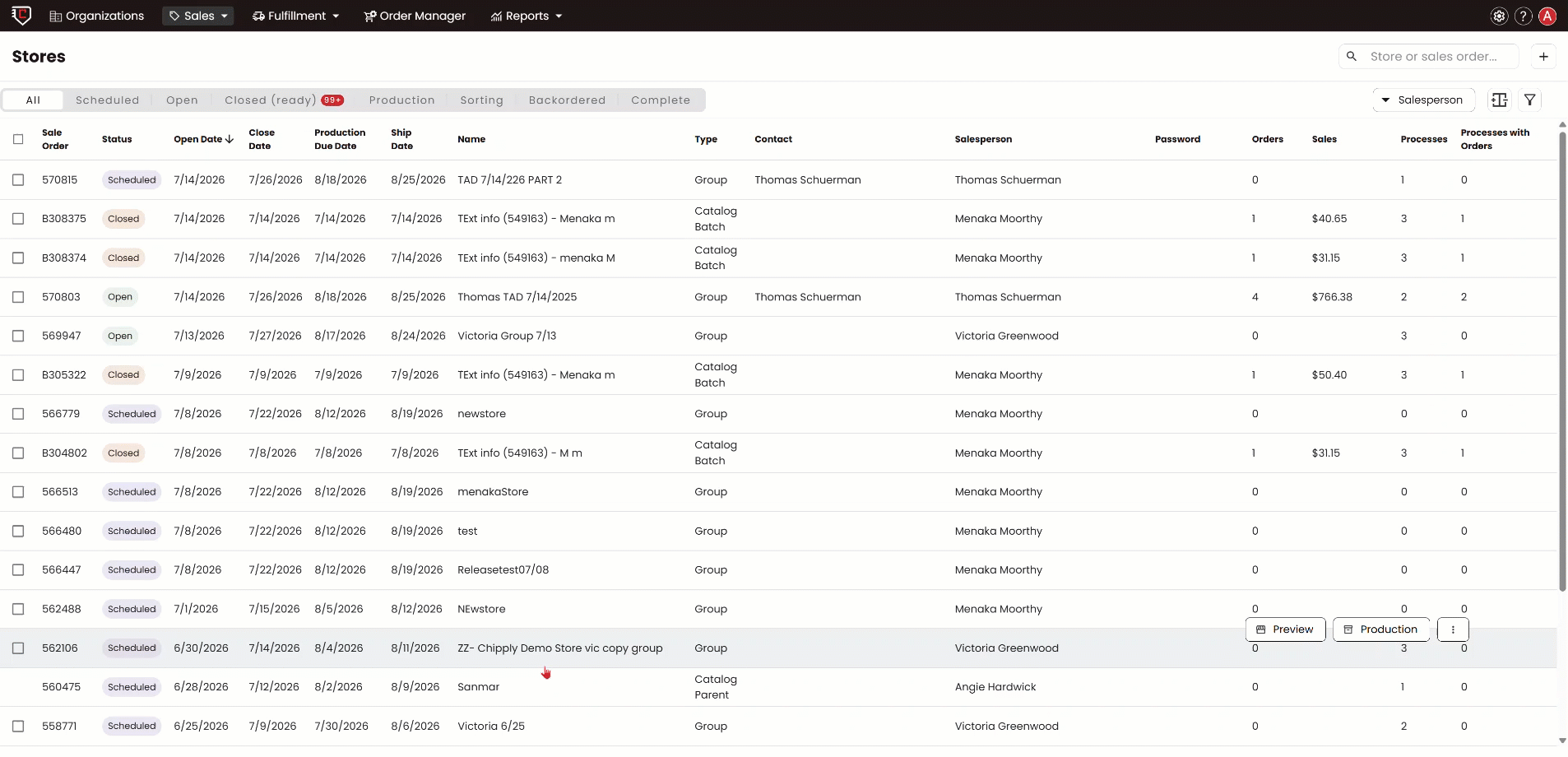 search by multiple sales people store listing page