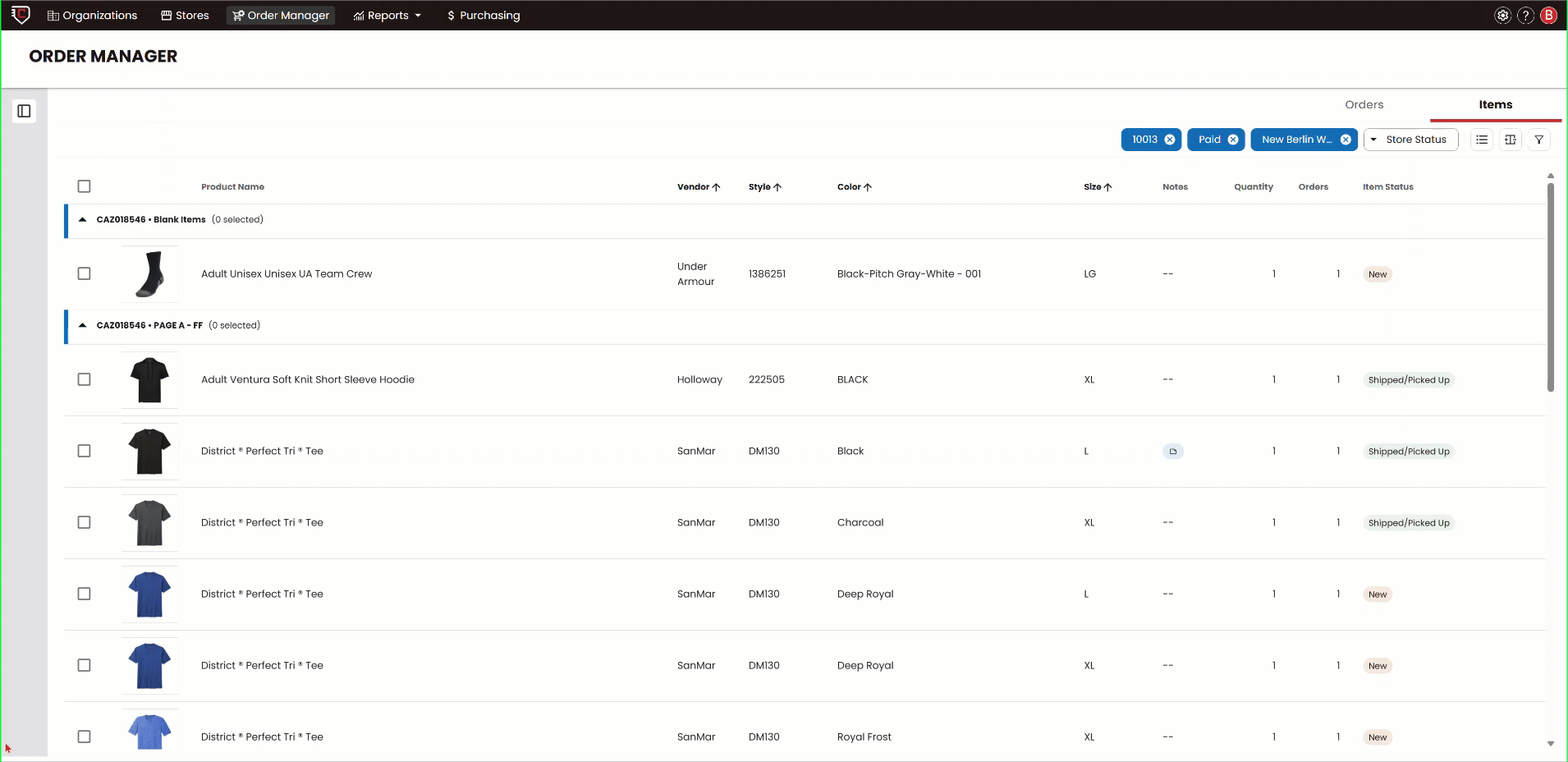 showing notes in order manager items